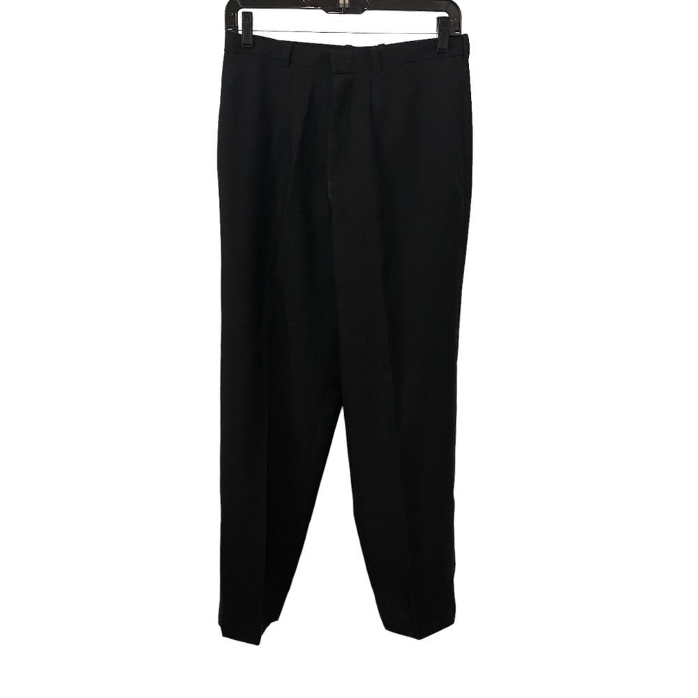 Custom Made Classic Black Suit Pants Medium Tailored Straight Leg Belt Loops